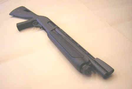 POINT MAN (Remington 870) with 14 inch barrel, Speedfeed pistol grip stock, porting, and ghost ring front sight.JPG (33813 bytes)